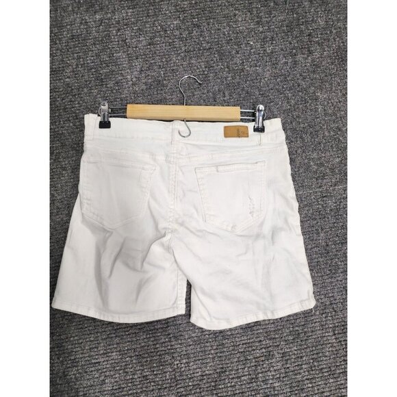 Supplies Womens Jean Shorts 4 White Denim Logo Distressed Mid Rise Flat Front - Picture 5 of 9